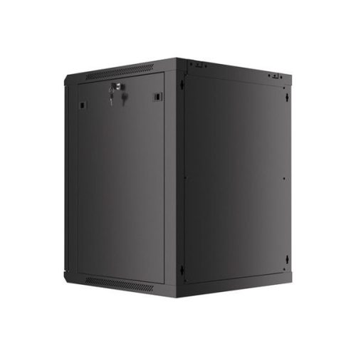 Lanberg WF01-6615-10B 19" 15U SZÉL:600mm MÉLY:600mm MAG:774mm lapraszerelt üvegajtós fekete fali rack szekrény