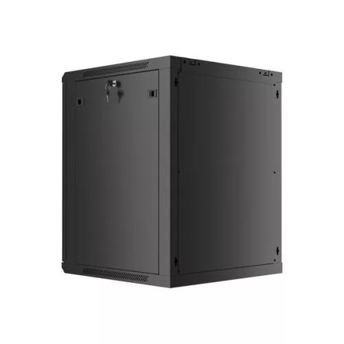 Lanberg WF01-6615-10B 19" 15U SZÉL:600mm MÉLY:600mm MAG:774mm lapraszerelt üvegajtós fekete fali rack szekrény