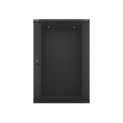 Lanberg WF01-6418-10B 19" 18U SZÉL:600mm MÉLY:450mm MAG:907mm lapraszerelt üvegajtós fekete fali rack szekrény