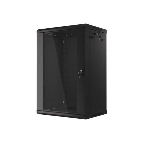 Lanberg WF01-6418-10B 19" 18U SZÉL:600mm MÉLY:450mm MAG:907mm lapraszerelt üvegajtós fekete fali rack szekrény