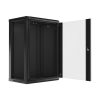 Lanberg WF01-6418-10B 19" 18U SZÉL:600mm MÉLY:450mm MAG:907mm lapraszerelt üvegajtós fekete fali rack szekrény