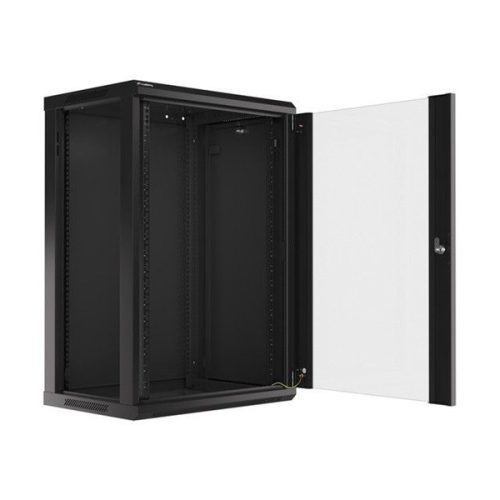Lanberg WF01-6418-10B 19" 18U SZÉL:600mm MÉLY:450mm MAG:907mm lapraszerelt üvegajtós fekete fali rack szekrény