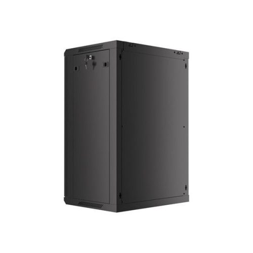 Lanberg WF01-6418-10B 19" 18U SZÉL:600mm MÉLY:450mm MAG:907mm lapraszerelt üvegajtós fekete fali rack szekrény