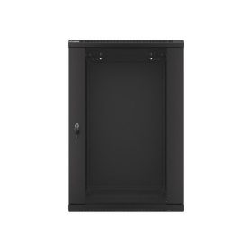   Lanberg WF01-6618-10B 19" 18U SZÉL:600mm MÉLY:600mm MAG:907mm lapraszerelt üvegajtós fekete fali rack szekrény