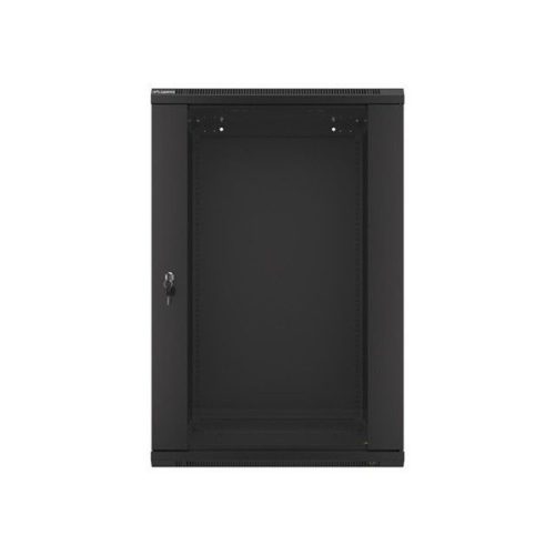 Lanberg WF01-6618-10B 19" 18U SZÉL:600mm MÉLY:600mm MAG:907mm lapraszerelt üvegajtós fekete fali rack szekrény