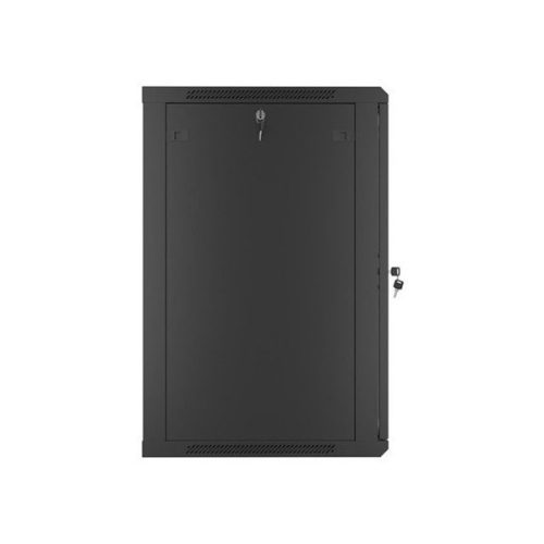 Lanberg WF01-6618-10B 19" 18U SZÉL:600mm MÉLY:600mm MAG:907mm lapraszerelt üvegajtós fekete fali rack szekrény