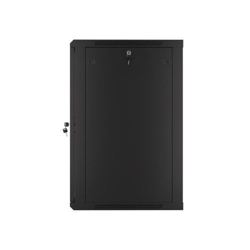Lanberg WF01-6618-10B 19" 18U SZÉL:600mm MÉLY:600mm MAG:907mm lapraszerelt üvegajtós fekete fali rack szekrény