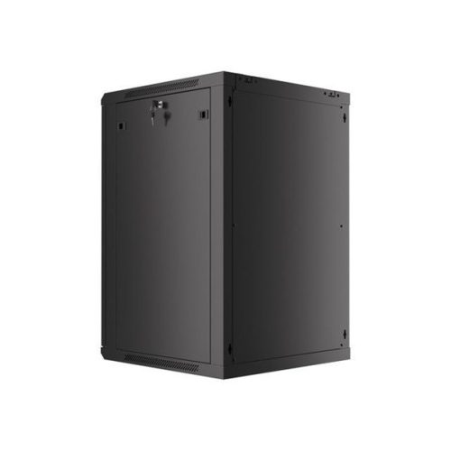 Lanberg WF01-6618-10B 19" 18U SZÉL:600mm MÉLY:600mm MAG:907mm lapraszerelt üvegajtós fekete fali rack szekrény