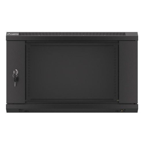 Lanberg WF01-6406-10B 19" 6U SZÉL:600mm MÉLY:450mm MAG:379mm lapraszerelt üvegajtós fekete fali rack szekrény