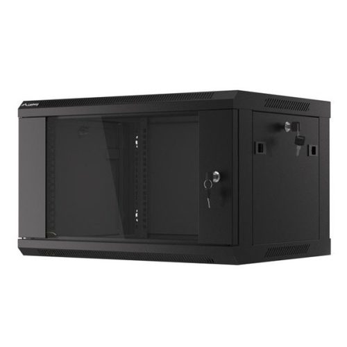 Lanberg WF01-6406-10B 19" 6U SZÉL:600mm MÉLY:450mm MAG:379mm lapraszerelt üvegajtós fekete fali rack szekrény