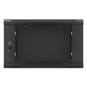   Lanberg WF01-6606-10B 19" 6U SZÉL:600mm MÉLY:600mm MAG:379mm lapraszerelt üvegajtós fekete fali rack szekrény