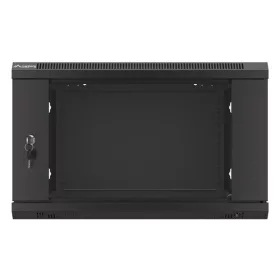   Lanberg WF01-6606-10B 19" 6U SZÉL:600mm MÉLY:600mm MAG:379mm lapraszerelt üvegajtós fekete fali rack szekrény