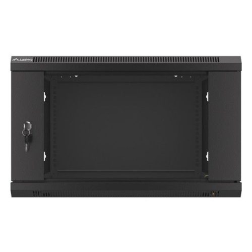 Lanberg WF01-6606-10B 19" 6U SZÉL:600mm MÉLY:600mm MAG:379mm lapraszerelt üvegajtós fekete fali rack szekrény