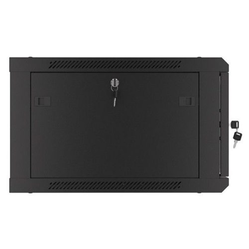 Lanberg WF01-6606-10B 19" 6U SZÉL:600mm MÉLY:600mm MAG:379mm lapraszerelt üvegajtós fekete fali rack szekrény