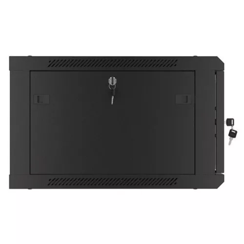 Lanberg WF01-6606-10B 19" 6U SZÉL:600mm MÉLY:600mm MAG:379mm lapraszerelt üvegajtós fekete fali rack szekrény