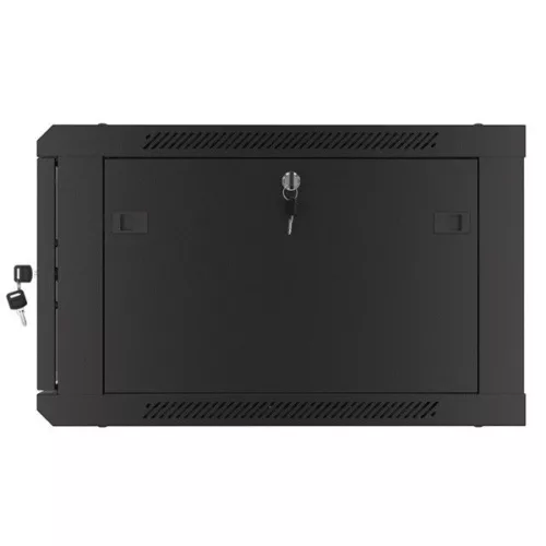 Lanberg WF01-6606-10B 19" 6U SZÉL:600mm MÉLY:600mm MAG:379mm lapraszerelt üvegajtós fekete fali rack szekrény