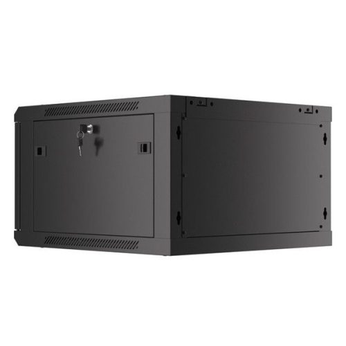 Lanberg WF01-6606-10B 19" 6U SZÉL:600mm MÉLY:600mm MAG:379mm lapraszerelt üvegajtós fekete fali rack szekrény