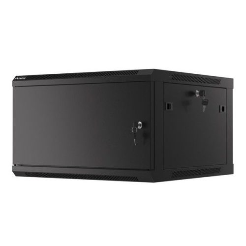 Lanberg WF01-6606-00B 19" 6U SZÉL:600mm MÉLY:600mm MAG:379mm lapraszerelt fémajtós fekete fali rack szekrény