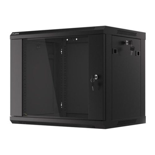 Lanberg WF01-6409-10B 19" 9U SZÉL:600mm MÉLY:450mm MAG:512mm lapraszerelt üvegajtós fekete fali rack szekrény