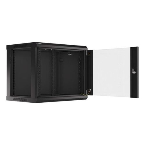 Lanberg WF01-6409-10B 19" 9U SZÉL:600mm MÉLY:450mm MAG:512mm lapraszerelt üvegajtós fekete fali rack szekrény