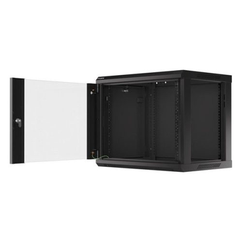 Lanberg WF01-6409-10B 19" 9U SZÉL:600mm MÉLY:450mm MAG:512mm lapraszerelt üvegajtós fekete fali rack szekrény
