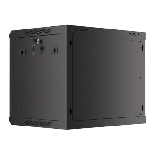 Lanberg WF01-6409-10B 19" 9U SZÉL:600mm MÉLY:450mm MAG:512mm lapraszerelt üvegajtós fekete fali rack szekrény