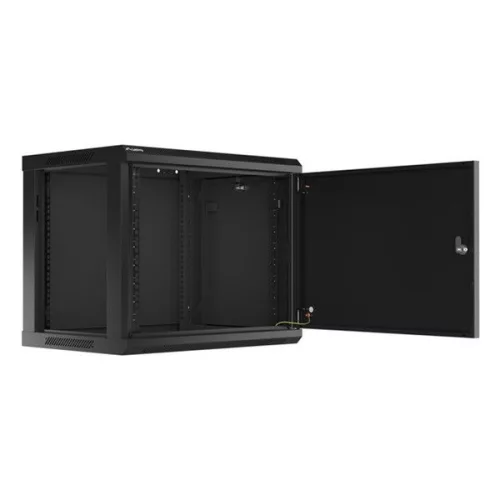 Lanberg WF01-6409-00B 19" 9U SZÉL:600mm MÉLY:450mm MAG:512mm lapraszerelt fémajtós fekete fali rack szekrény