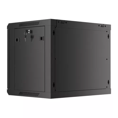Lanberg WF01-6409-00B 19" 9U SZÉL:600mm MÉLY:450mm MAG:512mm lapraszerelt fémajtós fekete fali rack szekrény