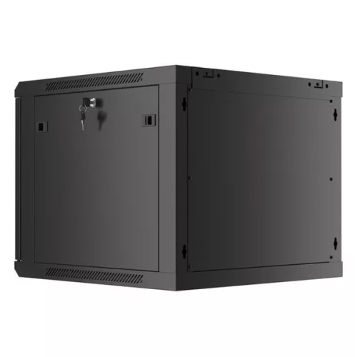 Lanberg WF01-6609-10B 19" 9U SZÉL:600mm MÉLY:600mm MAG:512mm lapraszerelt üvegajtós fekete fali rack szekrény