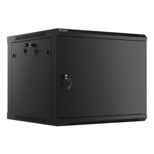 Lanberg WF01-6609-00B 19" 9U SZÉL:600mm MÉLY:600mm MAG:512mm lapraszerelt fémajtós fekete fali rack szekrény