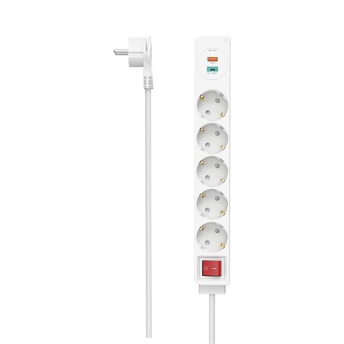 Hama 223186 +USB C+USB A, 18 W, PD/QC 1,4 m fehér 5-as kapcsolós elosztó