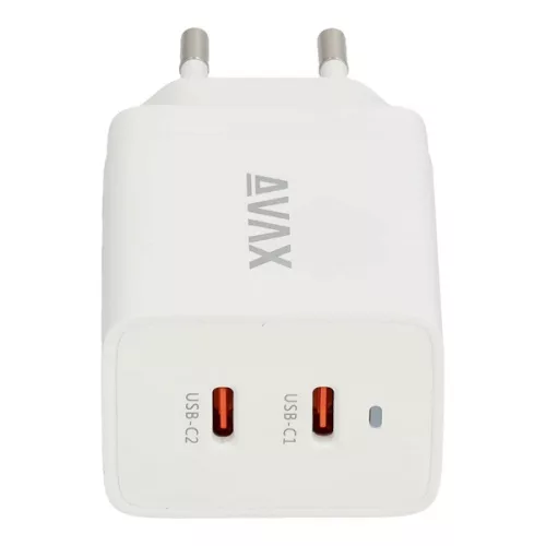 AVAX CH900W PRIME 47W GaN gyors hálózati töltő 2x Type C (PD), fehér
