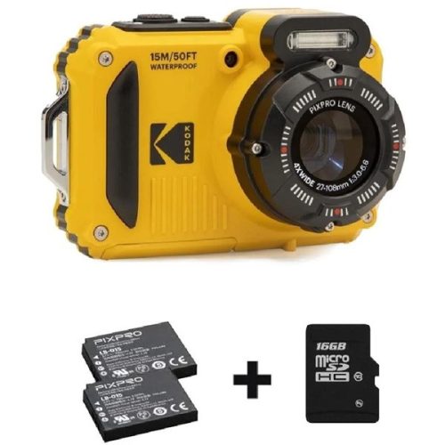 Kodak Pixpro WPZ2 vízálló/porálló/ütésálló digitális sárga  fényképezőgép + 16Gb microSd + akkumulátor