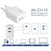 Akyga AK-CH-19 2x USB-C PD 5-12V / max. 3A 40W Quick Charge 3.0 gyorstöltő