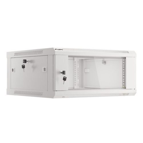 Lanberg WF01-6604-10S 19" 4U SZÉL:600mm MÉLY:600mm MAG:290mm lapraszerelt üvegajtós szürke fali rack szekrény