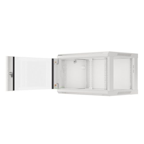 Lanberg WF01-6406-10S 19" 6U SZÉL:600mm MÉLY:450mm MAG:379mm lapraszerelt üvegajtós szürke fali rack szekrény