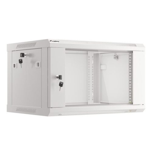 Lanberg WF01-6406-10S 19" 6U SZÉL:600mm MÉLY:450mm MAG:379mm lapraszerelt üvegajtós szürke fali rack szekrény