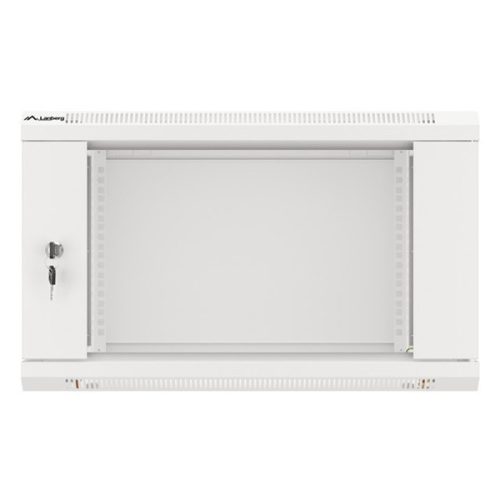 Lanberg WF01-6406-10S 19" 6U SZÉL:600mm MÉLY:450mm MAG:379mm lapraszerelt üvegajtós szürke fali rack szekrény