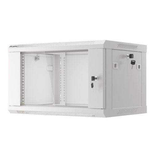 Lanberg WF01-6406-10S 19" 6U SZÉL:600mm MÉLY:450mm MAG:379mm lapraszerelt üvegajtós szürke fali rack szekrény