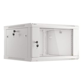   Lanberg WF01-6606-10S 19" 6U SZÉL:600mm MÉLY:600mm MAG:379mm lapraszerelt üvegajtós szürke fali rack szekrény