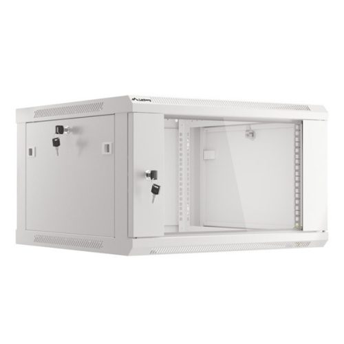 Lanberg WF01-6606-10S 19" 6U SZÉL:600mm MÉLY:600mm MAG:379mm lapraszerelt üvegajtós szürke fali rack szekrény
