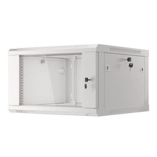Lanberg WF01-6606-10S 19" 6U SZÉL:600mm MÉLY:600mm MAG:379mm lapraszerelt üvegajtós szürke fali rack szekrény