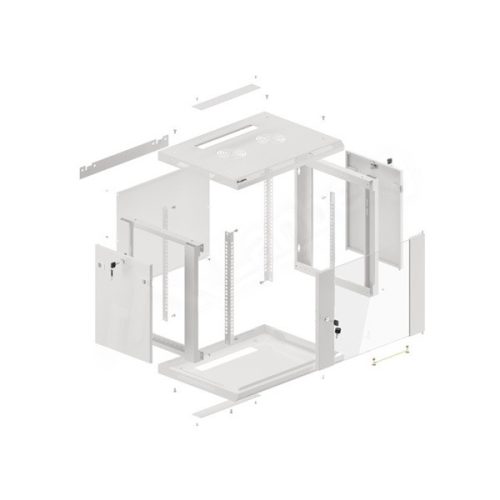 Lanberg WF01-6606-10S 19" 9U SZÉL:600mm MÉLY:450mm MAG:512mm lapraszerelt üvegajtós szürke fali rack szekrény