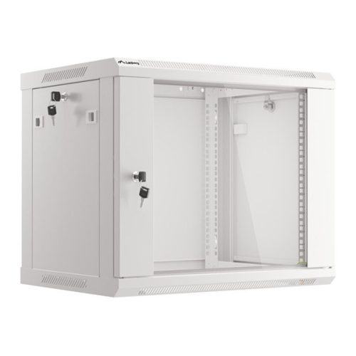 Lanberg WF01-6606-10S 19" 9U SZÉL:600mm MÉLY:450mm MAG:512mm lapraszerelt üvegajtós szürke fali rack szekrény