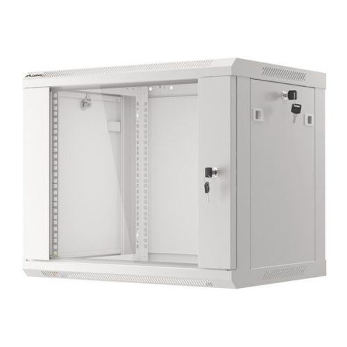 Lanberg WF01-6606-10S 19" 9U SZÉL:600mm MÉLY:450mm MAG:512mm lapraszerelt üvegajtós szürke fali rack szekrény