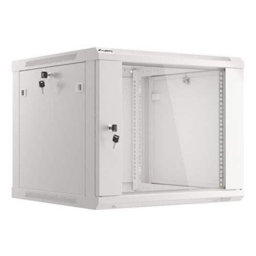 Lanberg WF01-6609-10S 19" 9U SZÉL:600mm MÉLY:600mm MAG:512mm lapraszerelt üvegajtós szürke fali rack szekrény