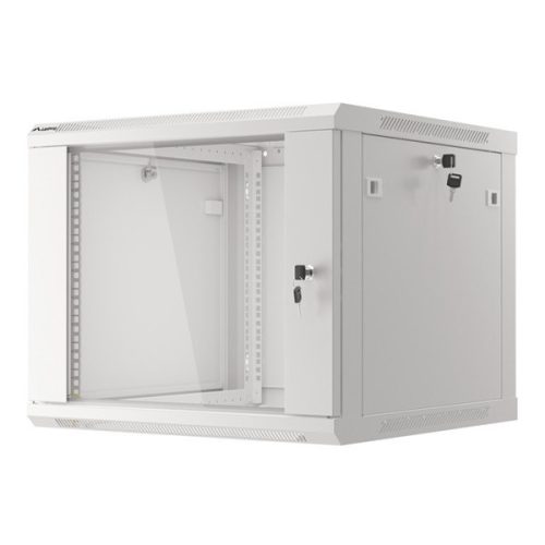 Lanberg WF01-6609-10S 19" 9U SZÉL:600mm MÉLY:600mm MAG:512mm lapraszerelt üvegajtós szürke fali rack szekrény