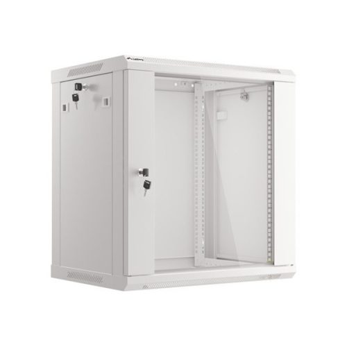 Lanberg WF01-6412-10S 19" 12U SZÉL:600mm MÉLY:450mm MAG:645mm lapraszerelt üvegajtós szürke fali rack szekrény