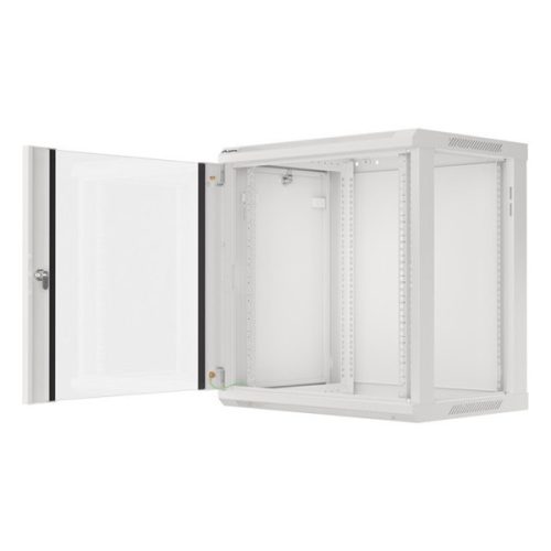 Lanberg WF01-6412-10S 19" 12U SZÉL:600mm MÉLY:450mm MAG:645mm lapraszerelt üvegajtós szürke fali rack szekrény