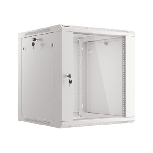 Lanberg WF01-6612-10S 19" 12U SZÉL:600mm MÉLY:600mm MAG:645mm lapraszerelt üvegajtós szürke fali rack szekrény